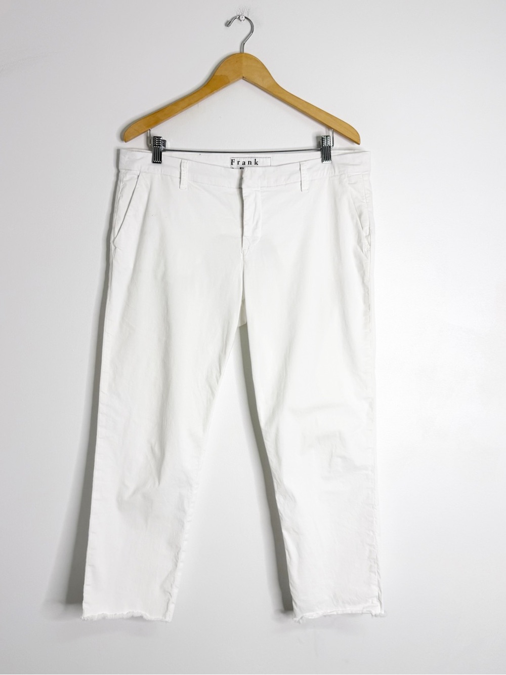 Frank & Eileen Wicklow Italian Chino Pants Womens 12 White Cropped Raw Hem